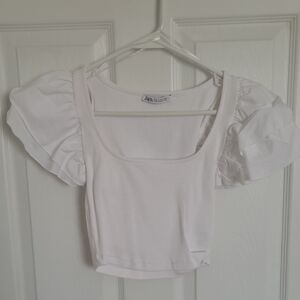 Zara White Puff Sleeve Crop Top